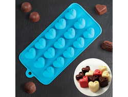 Форма силиконовая для льда и шоколада 15 ячеек 20,5х10 см (3х2,6 см) &quot;Сердечки&quot; №1