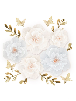 Бумажный набор гофрированных цветов с золотыми бабочками