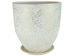Белый жемчужный необычный цветочный горшок из керамики диаметр 32 см в стиле "кантри"
