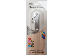 Свеча в торт на шпажке «Цифра с ОБОДКОМ», СЕРЕБРО, цифра 1