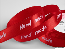 Лента атласная «Hand Made», 15 мм × 23 ± 1 м, цвет красный