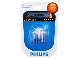 Лампа Philips BLUEVISION W5W 12V 5W W2.1X9.5D T10 (комплект 2 шт.)