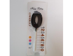 Свеча в торт на шпажке, ЧЕРНАЯ, цифра 0