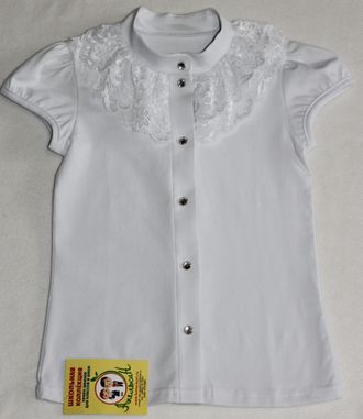 Бл-1900 Блуза для девочки на кнопках с кружевом 122-158 (белый)