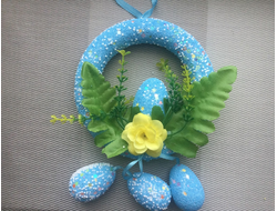 Пасхальный декор "венок", диаметр 15 см, цвет голубой