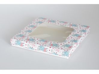 Коробка на 10 печений с окном (24*24*3 см), купидон