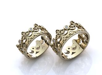 Свадебные кольца в виде короны с бриллиантами