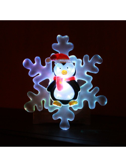 Украшение-светильник "Пингвин" с присоской, на батарейках