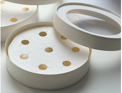 Коробка для конфет КРУГЛАЯ с окном диам. 16 см * высота 3,5 см, БЕЛАЯ (050880) на 8 конфет