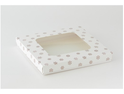 Коробка на 10 печений с окном (24*24*3 см), снежинки