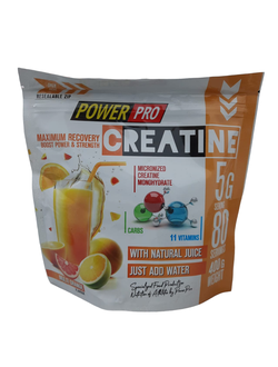 Креатин моногидрат +11 витаминов  (400 гр. 80 порций) POWER PRO, вкус мульти оранж