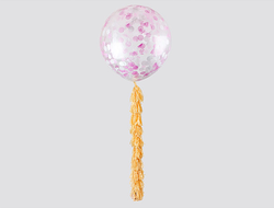 Метровый шар с розовым конфетти и кисточками