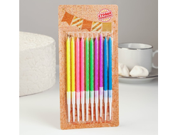 Набор свечей для торта &quot;С Днём Рождения&quot;, неоновые Высокие 13 см, с подставкой, 10 шт