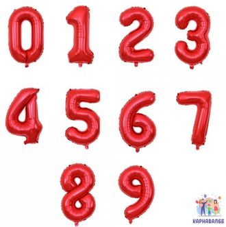 Цифра 102 см красная Slim 0,1,2,3,4,6,7,8,9 ( шар + гелий + лента )