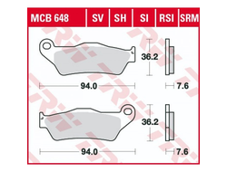 Тормозные колодки передние/задние TRW MCB648 для KTM, Yamaha (Organic Allround)