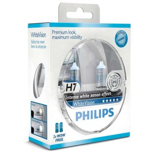 Лампа PHILIPS White Vision H7+W5Wв ПОДАРОК  12V 2 шт. в пласт. уп.