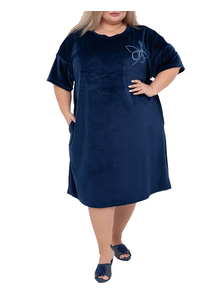 Удлиненное платье-туника из велюра свободного покроя   Арт. 118832-7557 (цвет синий) Размеры 56-70