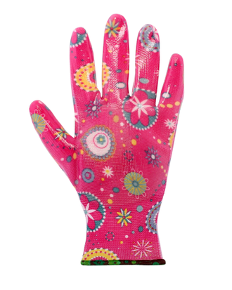 Перчатки "САДОВЫЕ" розовые (100% нейлон, с принтом, покр. прозр. нитрил) уп120пар