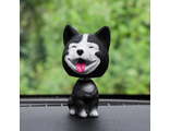 Собака на панель авто, качающая головой, хаски, черный  10 см