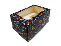 Коробка на 2 кекса с окном (17*11,5*8,5 см), Новогодняя ночь