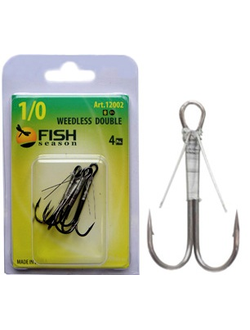 Крючок Fish Season ДВОЙНОЙ незацепляйка, №2/0, покрытие BN (уп.4 шт) арт.12002
