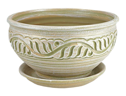 Оливковый керамический горшок-плошка в античном (греческом) стиле диаметр 26 см