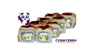 Угорь копченный, сыр сливочный, огурец, кунжут, соус унаги.  230гр.