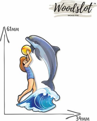 Дельфин с девочкой - Брошь/значок - 780