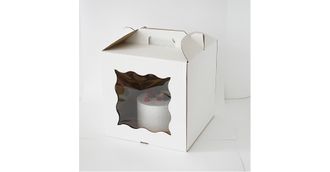 Коробка для торта с фигурным окном с РУЧКОЙ, 24*24* ВЫСОТА 24 см, БЕЛАЯ