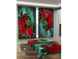 Фотошторы 150x180*2  Яркие красные розы 	(150;180)(150;180) (Габардин)