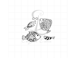 штамп с рыбками разрисованными для раскрашивания
