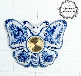Часы «Бабочка», 23,5×29 см, гжель ручная работа