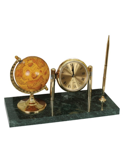 Часы на подставке из мрамора GALANT, с глобусом и шариковой ручкой, 231199