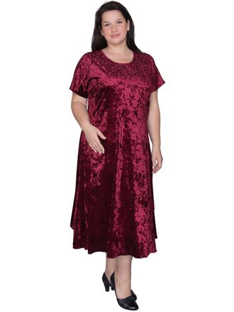 Летнее платье из бархата БОЛЬШОГО размера Арт. 8061 (Цвет бордо) Размеры 60-90