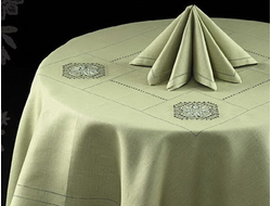 Комплект льняного столового белья "Кохия" - прямоугольная скатерть с вышивкой 140*250 см и салфетки 6 шт.