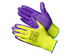 Перчатки ярко-зеленые нейлоновые с фиолетовым нитриловым покрытием Hi-Vis