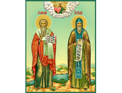 Кирилл и Мефодий, Святые равноапостольные славянские просветители. Рукописная православная икона.