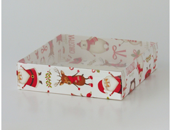 Коробка подарочная с ПРОЗРАЧНОЙ КРЫШКОЙ, 20*20 высота 5 см, Дедушка Мороз