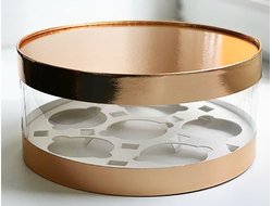 Тубус Коробка для капкейков (на 6 штук) прозрачная, d240 h100, ЗОЛОТАЯ (040732)