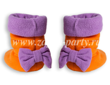 Сапожки с отворотом оранжевые с фиолетовым бантиком