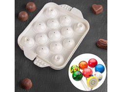 Форма пластиковая для льда и шоколада 13 ячеек (диаметр шариков 2,5 см) &quot;Сфера&quot; 16х12х3,5 см, белая