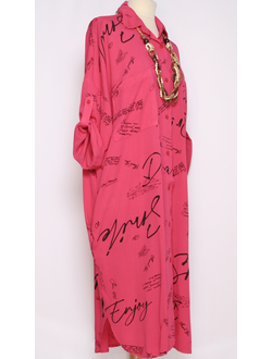 Платье-рубашка Бохо "ВИСКОЗА НАДПИСЬ" розовое