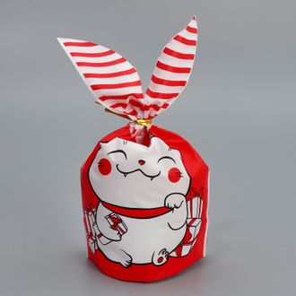 Мешок подарочный с ушками «Новогодний котик», 12 * 22 см,  5 штук (с клипсами)