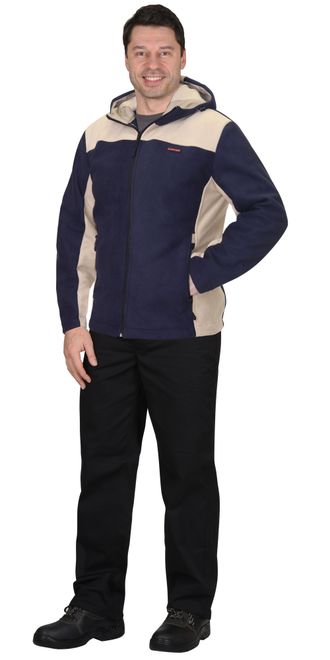 Куртка флисовая -ТЕХНО" (флис дублированный) т.синяя с бежевым