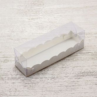 Коробка для макарон с пластиковой крышкой 190*55*55 мм (белая)