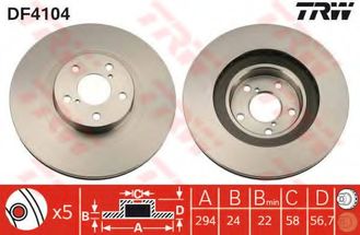 Диск тормозной передний SUBARU FORESTER, IMPREZA, LEGASY, OUTBACK TRW DF4104 (2шт)