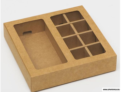 Коробка для конфет (8 шт) и шоколада 17,5 х 17,5 х 3,7 см Бурый