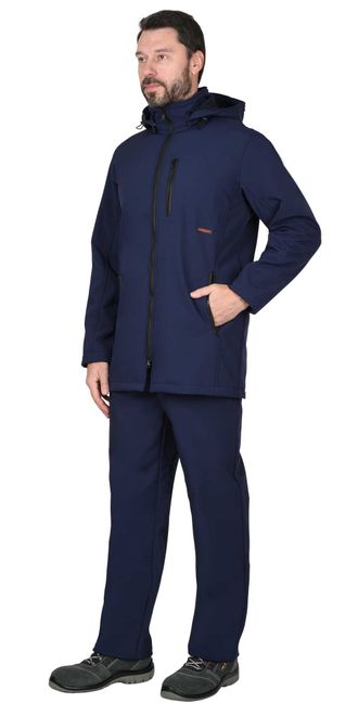 Куртка -Азов" удл. с капюшоном синий софтшелл пл 350 г/кв.м