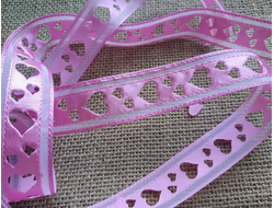 Лента декоративная с выбитым рисунком "Сердечки", ширина 2 см, цвет розовый, цена за 1 м