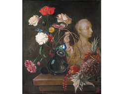 Костромитин А.Н. Натюрморт с цветами и гипсовыми фигурами 1980-е гг. Холст, масло 60Х49 (866)